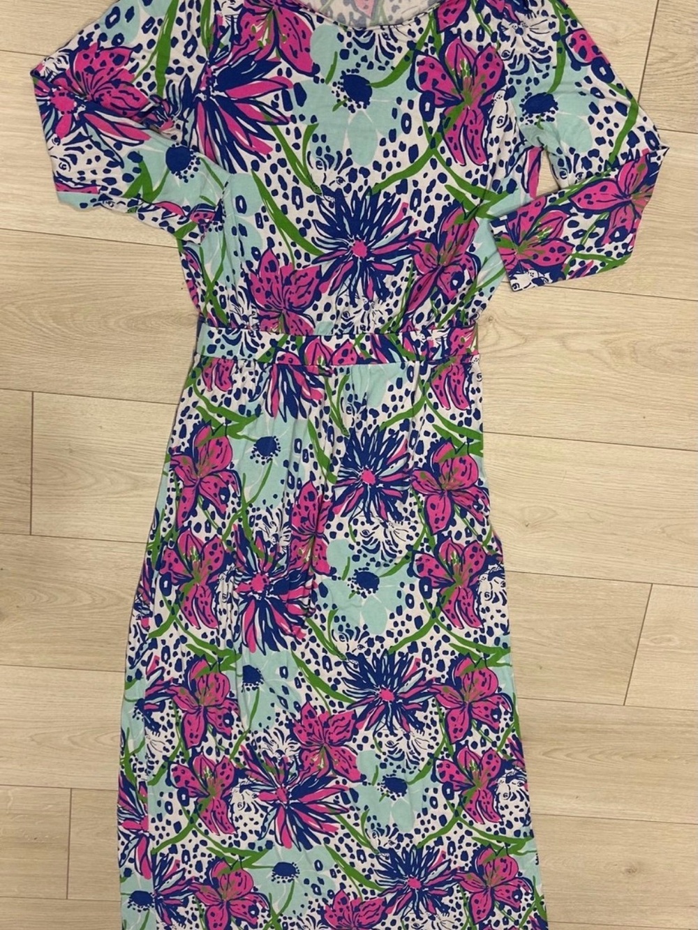 Lilly Pulitzer Vibrant Floral Maxi Dress in Mint, Pink & Navy